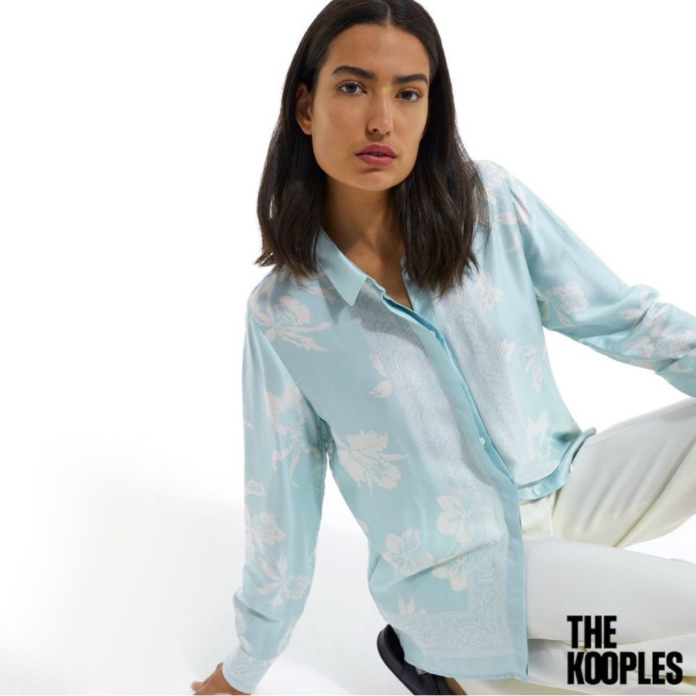 The KOOPLES **NWT** Satin Blue + White Shirt w Floral Motif
